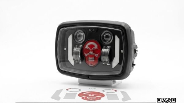 Premium Skull Headlamp Assembly for Honda CD70 & CG125 – Dual LED Projector Headlight with Red Skull DRL
