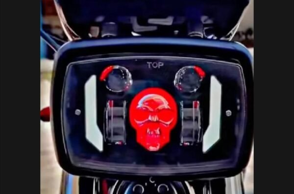 Premium Skull Headlamp Assembly for Honda CD70 & CG125 – Dual LED Projector Headlight with Red Skull DRL