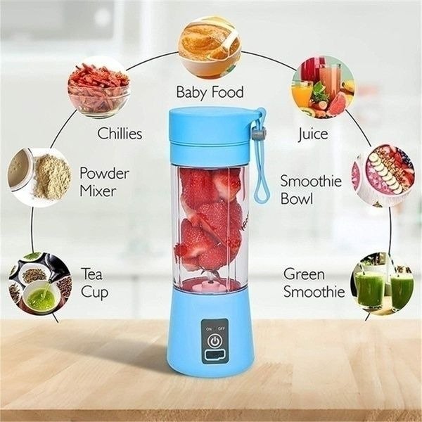 Portable Rechargeable Blender 380ml – USB Electric Personal Smoothie Maker & Juicer Cup with 6 Stainless Steel Blades