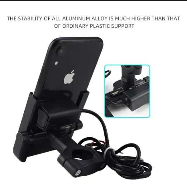 Motorcycle Mobile Holder with Charger – Aluminium Body Universal Bike Phone Mount